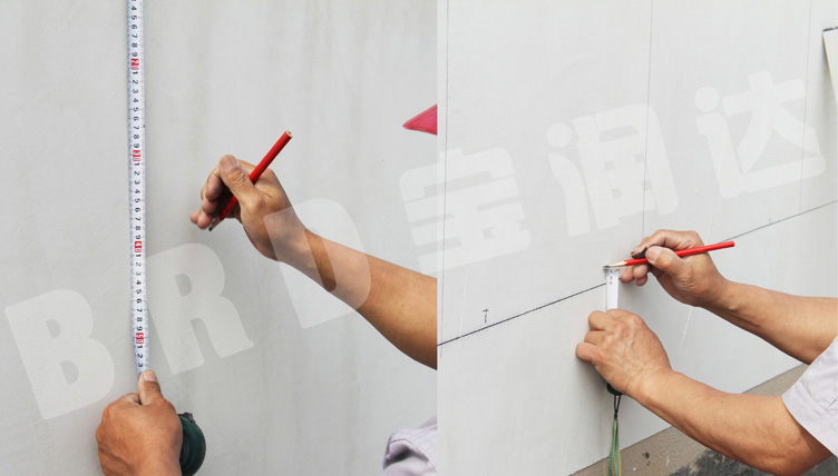 寶潤達一體板施工步驟-彈線分隔 寶潤達外墻保溫一體板施工步驟-彈線分隔